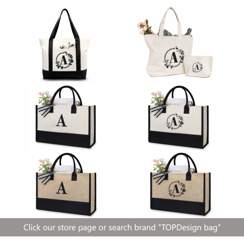 TOPDesign Initial Jute/Canvas Tote Bag, Personalized Present Bag, Suitable for Wedding, Birthday, Beach, Holiday, is a Great Gift for Women, Mom, Teachers, Friends, Bridesmaids (Letter U) - Image 2