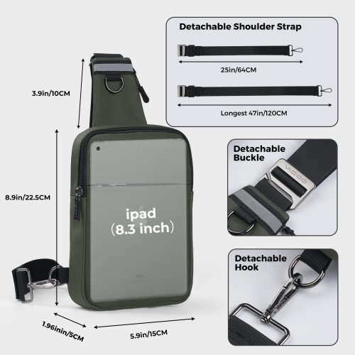BROADREAM Sling Chest Crossbody Bag, Waterproof Shoulder Bag, Chest Bag, Shoulder Bag, Men and Women, Mobile Phone Case with RFID Blocking Zip Pocket, Suitable for Outdoor Sports and Hiking, Green, XL - Image 6