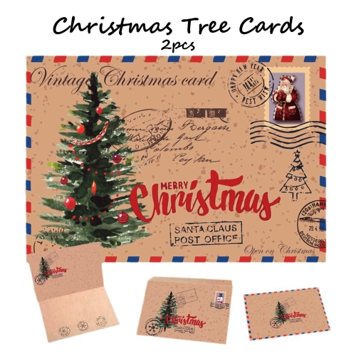 10pcs Christmas Vintage Greeting Cards + 10 pcs Christmas Greeting Envelopes + 12pcs Sealed Round Stickers, Christmas Cards, Folded Cards Wishes Message Cards. - Image 3