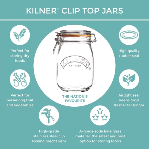 Kilner Round Clip Top Glass Jar, 1 Litre - Image 2