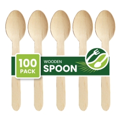 Eco Leaf 100pcs Disposable Wooden Spoons, 16cm, Biodegradable & Compostable Eco-Friendly Cutlery Set for Weddings, Picnics, Parties, Camping & Catering | Sturdy Birch Wood & Bamboo Spoons