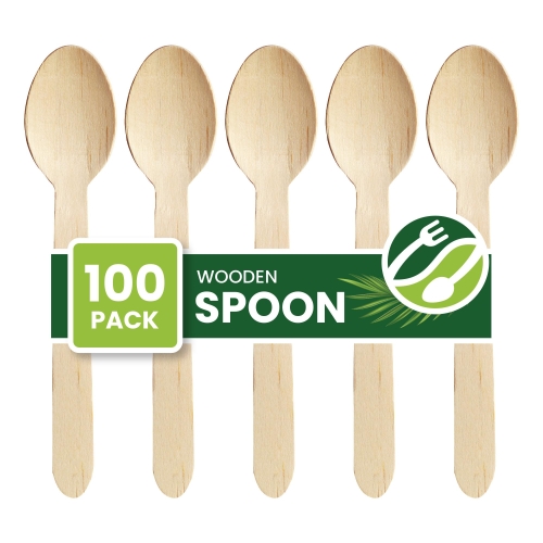 Eco Leaf 100pcs Disposable Wooden Spoons, 16cm, Biodegradable & Compostable Eco-Friendly Cutlery Set for Weddings, Picnics, Parties, Camping & Catering | Sturdy Birch Wood & Bamboo Spoons
