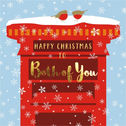 Claire Giles Greeting Cards, Happy Christmas Card, Both of You, Robins & Postbox design xmas Greeting Card, Text Foiled in Shiny Gold - Image 3
