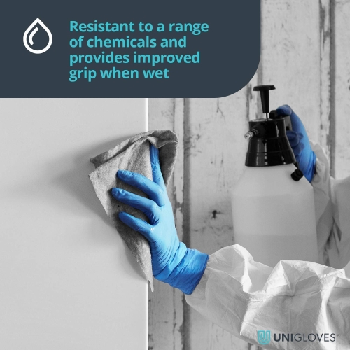 Unigloves Unicare GS0033 Nitrile Examination - Multipurpose Powder Free Disposable Gloves, Box of 100 Gloves, Blue, Medium - Image 2