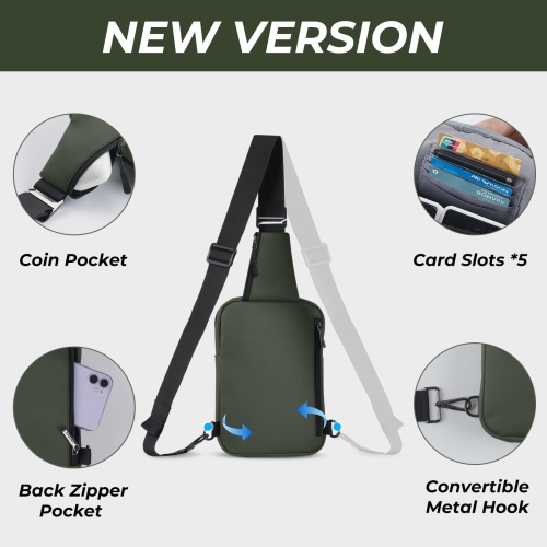 BROADREAM Sling Chest Crossbody Bag, Waterproof Shoulder Bag, Chest Bag, Shoulder Bag, Men and Women, Mobile Phone Case with RFID Blocking Zip Pocket, Suitable for Outdoor Sports and Hiking, Green, XL - Image 8