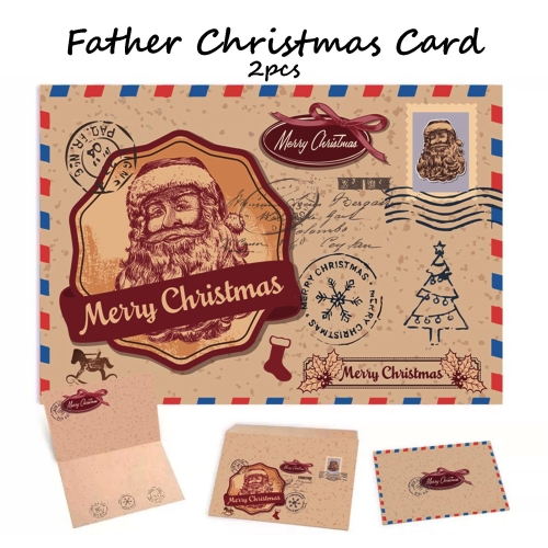 10pcs Christmas Vintage Greeting Cards + 10 pcs Christmas Greeting Envelopes + 12pcs Sealed Round Stickers, Christmas Cards, Folded Cards Wishes Message Cards. - Image 4