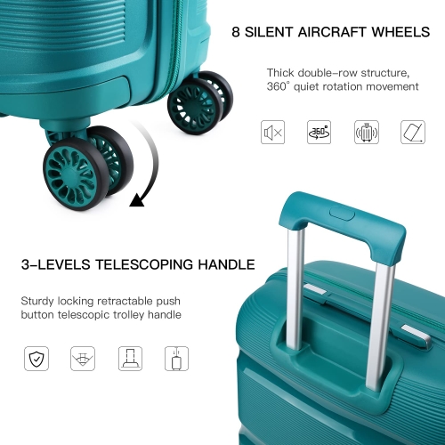 Kono 55x40x20cm Cabin Hand Luggage Hard Shell Travel Trolley 4 Spinner Wheels Lightweight Polypropylene Carry On Suitcase with TSA Lock 40L (Turquoise) - Image 6