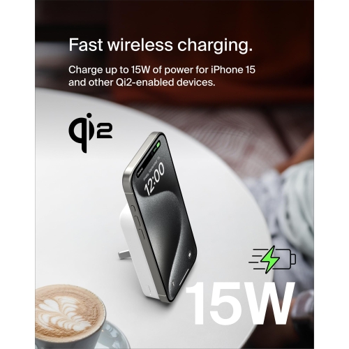 Belkin BoostCharge Pro Wireless Power Bank 10000mAh with Qi2, MagSafe Compatible Portable Charger + Built-in Pop-up Kickstand - For iPhone 16, 16 Plus, 16 Pro, 16 Pro Max, iPhone 15, and More - White - Image 8