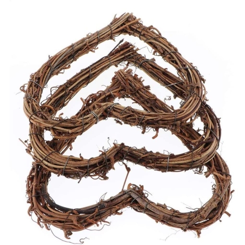 Natural Rattan Heart Wreath - Rustic Wicker Wall Decor for Wedding & Front Door Display, 15CM 3PCS Holiday Party Supplies - Image 4