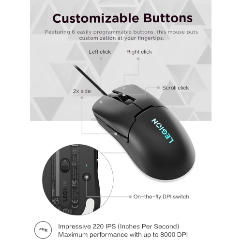 Lenovo Legion M300s RGB Gaming Mouse (6 programmable buttons, up to 8000 DPI, Compatible with NVIDIA reflex) - Shadow Black - Image 5