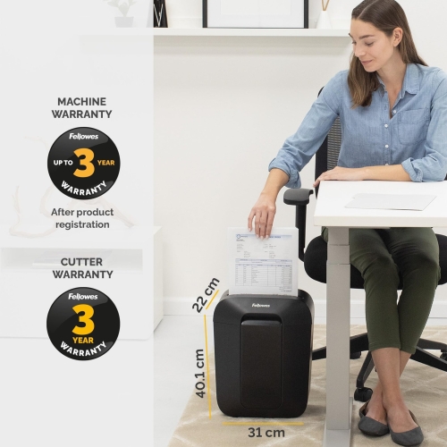 Fellowes Paper Shredder for Home Office Use - 9 Sheet Cross Cut Shredders Home Use - Shredder with 17L Bin & Safety Lock - Powershred LX50 - Shreds 31 Sheets in One Minute - High Security P4 - Black - Image 3