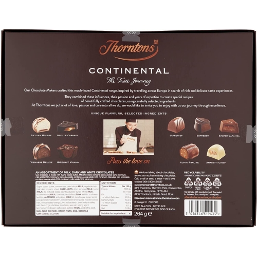 Thorntons Continental Dark Chocolate Gift, Perfect for Sharing, Gifts for Women and Men, Unique Flavours Milk, White, Dark Chocolate, 264g - Image 2