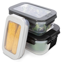 Moritz & Moritz Set of 3 Food Storage Containers with Lid, BPA-Free Food Container, Microwave-Safe, Click-Lock Freezer Containers, Square