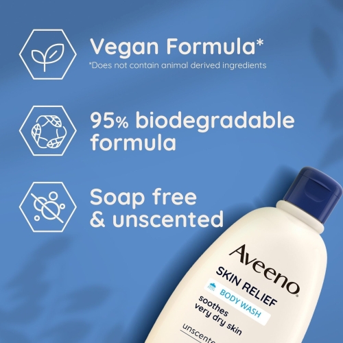 Aveeno Skin Relief Moisturising Body Wash (1x 500ml), Gentle Cleansing Body Wash with Soothing Triple Oat Complex, Soap-Free, Unscented Body Wash for Sensitive and Very Dry Skin - Image 4