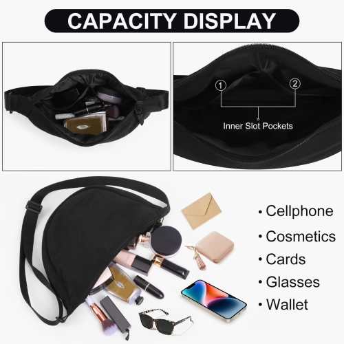 DKIIL NOIYB Crescent Bag for Women Men, Nylon Crescent Bags Hobos Crossbody Bag Portable Crescent Purse with Adjustable Strap Solid Color Chest Bag Shoulder Bag Fanny Packs A01-black, 31cm - Image 4