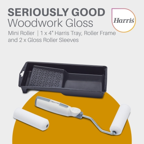 Harris 102022002 Seriously Good Woodwork Mini Roller Set 4in | Kit Includes: Tray, 1 x Roller Frame, 2 x Gloss Roller Sleeves - Image 4