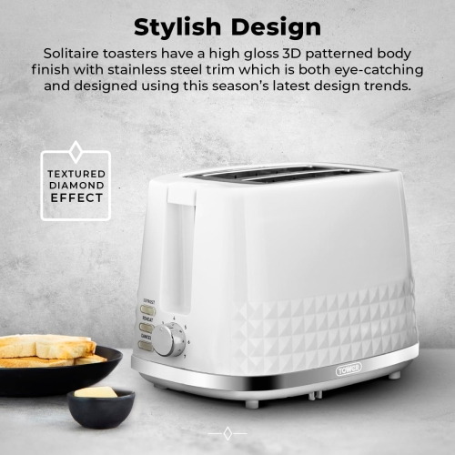 Tower T20082WHT Solitaire 2 Slice Toaster Black Chrome Accents, 850W, White - Image 8