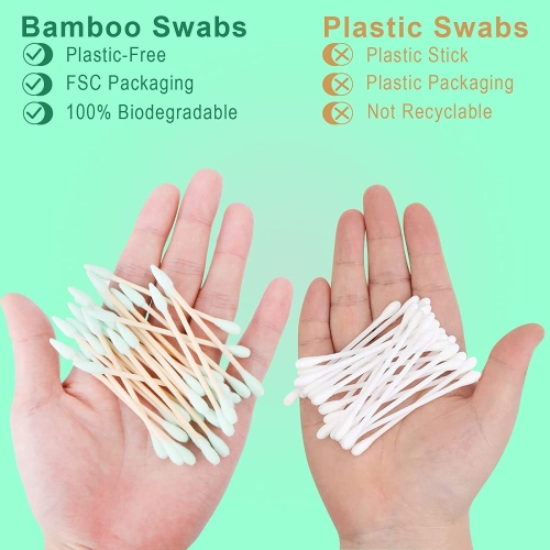 200pcs Natural Bamboo Cotton Swabs, Eco-Friendly & Biodegradable – Comfortable and Soft,Plastic Free Double Ear Sticks for Ears Cleaning and Makeup,Dirt Removal,Crafts,Painting (Green) - Image 4