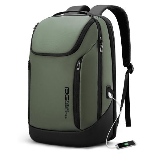 BANGE Business Smart Backpack Waterproof fit 15.6 Inch Laptop Backpack with USB Charging Port,Travel Durable Backpack (Green(three Pocket)