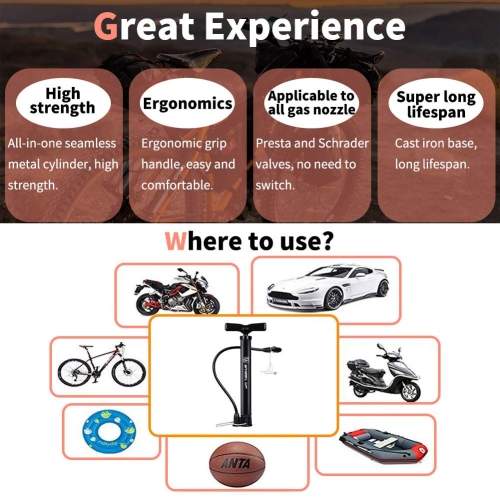 LETTON Portable Bike Floor Pump Automatically Reversible Presta & Schrader Valves Mini Bicycle Air Pump 120PSI with Multifunction Ball Needle - Image 11