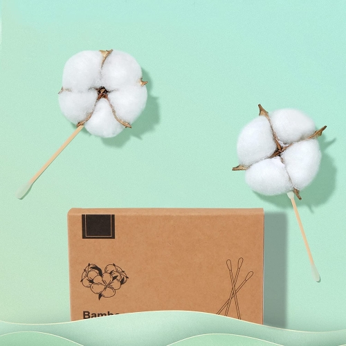 200pcs Natural Bamboo Cotton Swabs, Eco-Friendly & Biodegradable – Comfortable and Soft,Plastic Free Double Ear Sticks for Ears Cleaning and Makeup,Dirt Removal,Crafts,Painting (Green) - Image 3