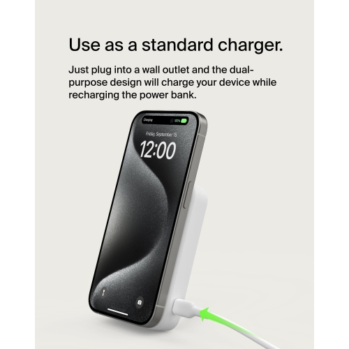 Belkin BoostCharge Pro Wireless Power Bank 10000mAh with Qi2, MagSafe Compatible Portable Charger + Built-in Pop-up Kickstand - For iPhone 16, 16 Plus, 16 Pro, 16 Pro Max, iPhone 15, and More - White - Image 3