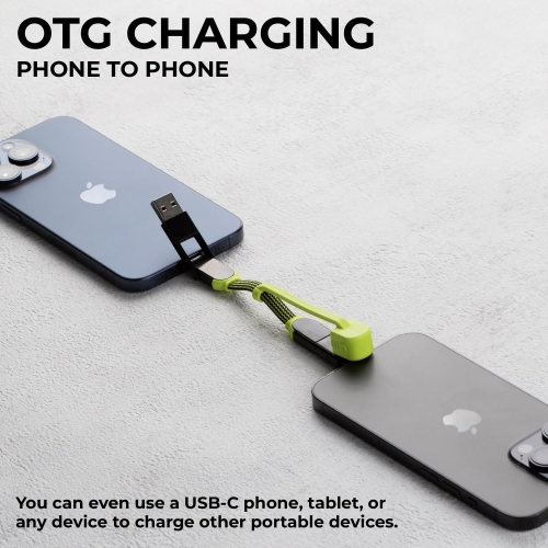 Rolling Square inCharge XL Pocket - USB C Charger Cable, Lightning Cable for Smartphone, Universal Cable Charger 6 in 1, Ultra-Fast Charging Usb 100W, 15cm, Black/Lime - Image 2