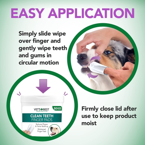 Vet's Best Dental Care Finger Wipes | Reduces Plaque & Freshens Breath | Teeth Cleaning Finger Wipes for Dogs & Cats | 50 Disposable Wipes - Image 4
