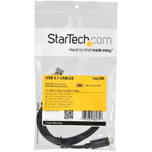 StarTech.com USB to USB C Cable - 3 ft / 1m - 10 Gbps - USB-C to USB-A - USB 2.0 Cable - USB Type C (USB31AC1M) - Image 4