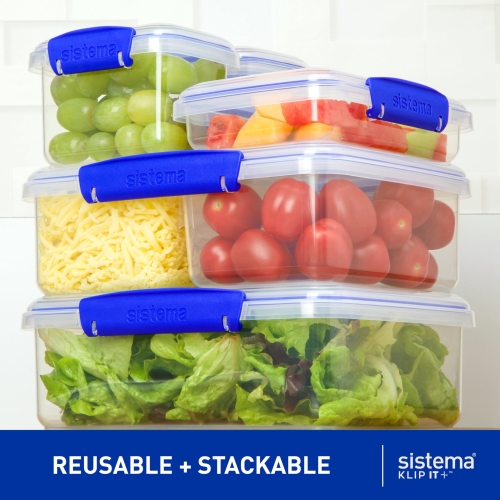 Sistema KLIP IT Food Storage Containers | 2 L, 1 L, 400 ml, 200 ml | Airtight & Stackable Meal Prep Containers with Lids | School Lunch Boxes & Snack Boxes | 12 Count (6 Containers with Lids) - Image 7