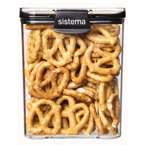 Sistema Ultra Airtight Pantry Storage Container | 920 ml Square Food Storage Container | Stackable | with Locking Clips | BPA-Free | Clear with Black Accents - Image 2