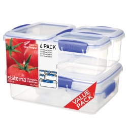 Sistema KLIP IT Food Storage Containers | 2 L, 1 L, 400 ml, 200 ml | Airtight & Stackable Meal Prep Containers with Lids | School Lunch Boxes & Snack Boxes | 12 Count (6 Containers with Lids)