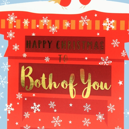 Claire Giles Greeting Cards, Happy Christmas Card, Both of You, Robins & Postbox design xmas Greeting Card, Text Foiled in Shiny Gold - Image 4