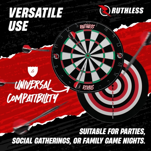 Ruthless Rivals Family Dart Board Game | 18*1 Double Sided Dartboard Set Including 2 Sets of Darts (DB074) - Image 5