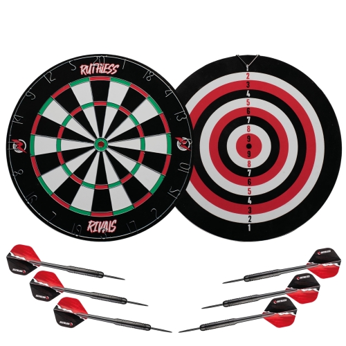 Ruthless Rivals Family Dart Board Game | 18*1 Double Sided Dartboard Set Including 2 Sets of Darts (DB074)