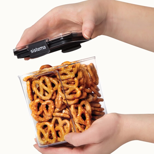 Sistema Ultra Airtight Pantry Storage Container | 920 ml Square Food Storage Container | Stackable | with Locking Clips | BPA-Free | Clear with Black Accents - Image 6