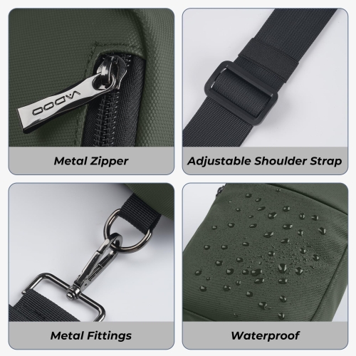 BROADREAM Sling Chest Crossbody Bag, Waterproof Shoulder Bag, Chest Bag, Shoulder Bag, Men and Women, Mobile Phone Case with RFID Blocking Zip Pocket, Suitable for Outdoor Sports and Hiking, Green, XL - Image 4
