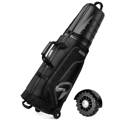 OutdoorMaster Golf Travel Bags for Airlines with Wheels and Hard Case Top, Protect Golf Clubs, Lightweight and Easy to Maneuver, Upgrade Version, Rock Black