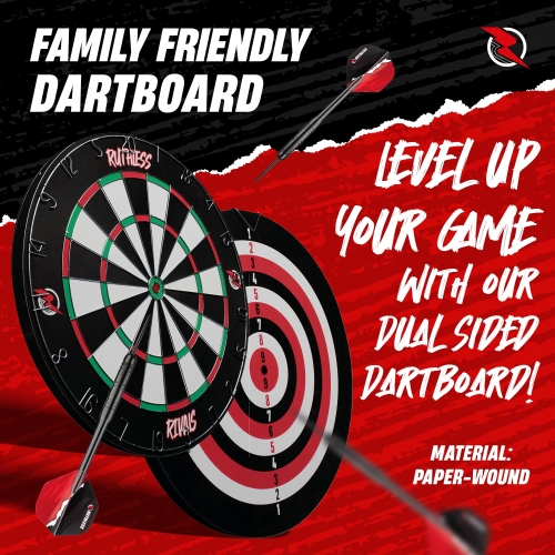 Ruthless Rivals Family Dart Board Game | 18*1 Double Sided Dartboard Set Including 2 Sets of Darts (DB074) - Image 8