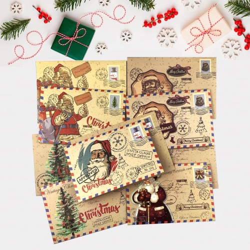10pcs Christmas Vintage Greeting Cards + 10 pcs Christmas Greeting Envelopes + 12pcs Sealed Round Stickers, Christmas Cards, Folded Cards Wishes Message Cards. - Image 2