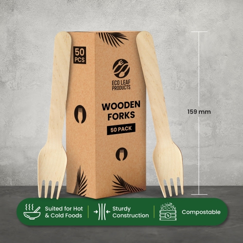 Eco Leaf Wooden Forks, 16cm | 1000pcs | Biodegradable, Compostable, Plastic-Free Cutlery for Weddings, Picnics, Parties, Camping & Catering | Ideal for Desserts - Image 3
