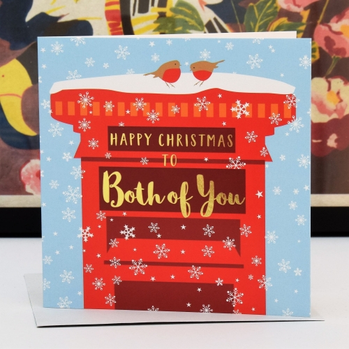Claire Giles Greeting Cards, Happy Christmas Card, Both of You, Robins & Postbox design xmas Greeting Card, Text Foiled in Shiny Gold - Image 5