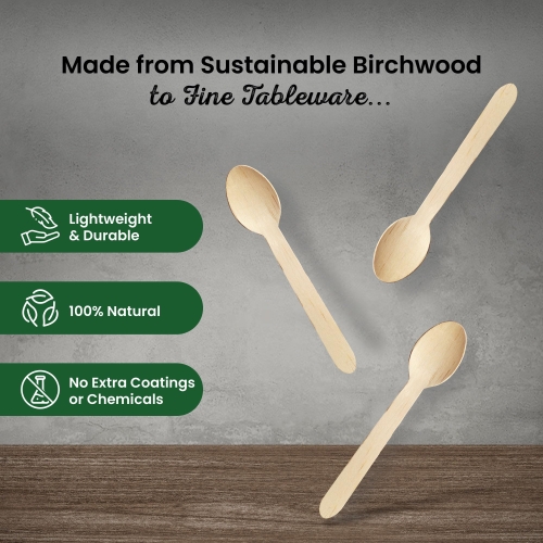 Eco Leaf 100pcs Disposable Wooden Spoons, 16cm, Biodegradable & Compostable Eco-Friendly Cutlery Set for Weddings, Picnics, Parties, Camping & Catering | Sturdy Birch Wood & Bamboo Spoons - Image 5