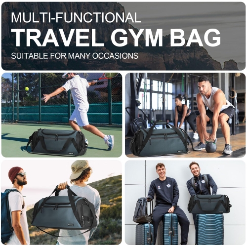 FIORETTO 45L Mens Sports Gym Bag with Wet Pocket & Shoe Compartment, Travel Duffle Bag Overnight Bag with Padded Shoulder Strap, Water-Resistant Holdall for Swimming, Basketball, Football Grey - Image 3