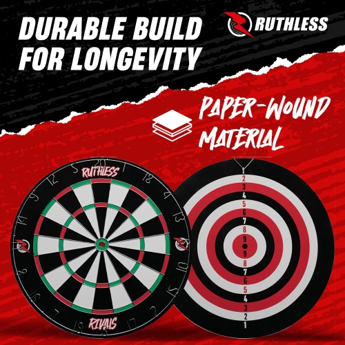 Ruthless Rivals Family Dart Board Game | 18*1 Double Sided Dartboard Set Including 2 Sets of Darts (DB074) - Image 6