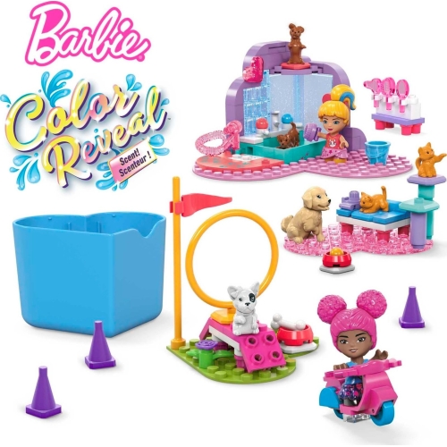 MEGA Barbie Color Reveal Building Toy Playset, Train n Wash Pets with 152 Pieces, 15 Surprises, Accessories and 6 Pets, Kids Age 5+ Years, HHP89 - Image 2