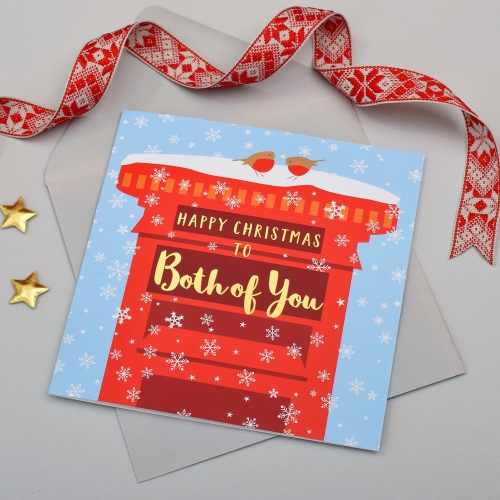Claire Giles Greeting Cards, Happy Christmas Card, Both of You, Robins & Postbox design xmas Greeting Card, Text Foiled in Shiny Gold - Image 6