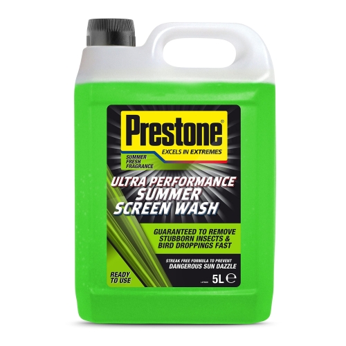 Prestone Screenwash, Ready To Use Screen Wash For Cars, High Performance Cleaning With Streak Free Formula, Maximum Visibility Summer Windscreen Washer Fluid, Removes Stubborn Dirt, 5L Bottle