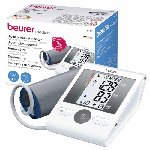 Beurer BM28 Automatic Blood Pressure Monitor with Patented Resting Indicator for Accuracy, Clinically Validated, Blood Pressure Machine with Colour-Coded Risk Indicator, Suitable during pregnancy