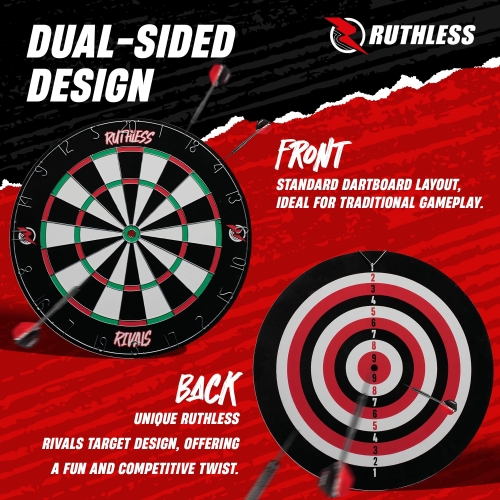 Ruthless Rivals Family Dart Board Game | 18*1 Double Sided Dartboard Set Including 2 Sets of Darts (DB074) - Image 7